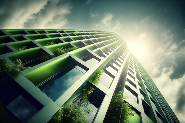 Ecofriendly green building with vertical garden design for sustainability