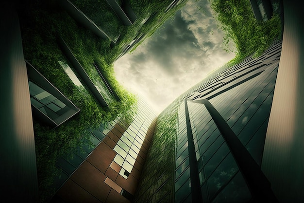 Ecofriendly green building with vertical garden design for sustainability