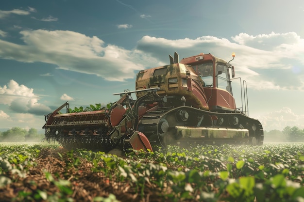 EcoFriendly Hybrid Electric Harvester in Action on a Sunny Day Field