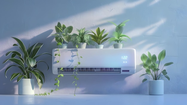 EcoFriendly Inverter AC Unit with Lush Greenery Decor