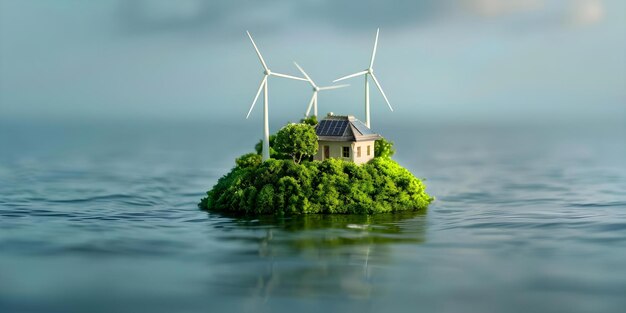 Photo ecofriendly island with sustainable green buildings powered by renewable energy concept ecofriendly island sustainable green buildings renewable energy environmentally conscious