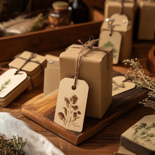 Photo ecofriendly kraft paper labels with rustic designs