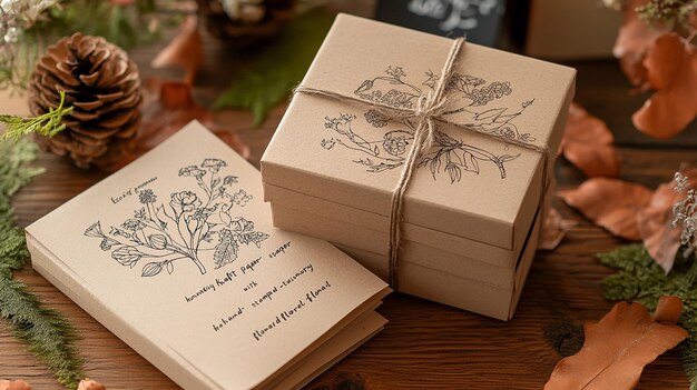 Photo ecofriendly kraft paper stationery with floral designs