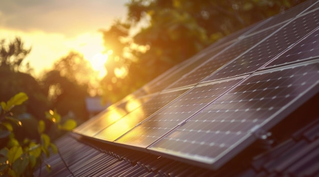 An ecofriendly modern house with large solar panels on the roof during dusk showcasing sustainable living and energy efficiency