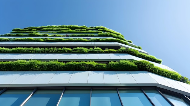 Photo ecofriendly office building with integrated green roofs and sustainable architecture design