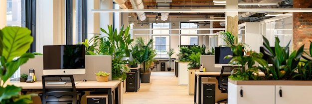 Ecofriendly office space with plants and natural light