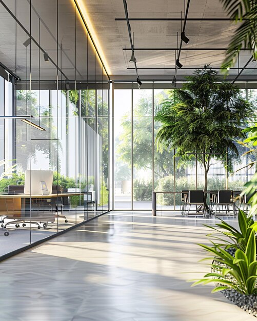 Photo ecofriendly office with natural lighting and indoor plants