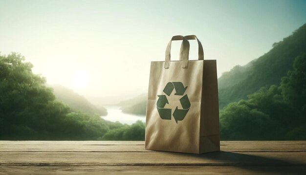 EcoFriendly Paper Bag Overlooking Serene Landscape