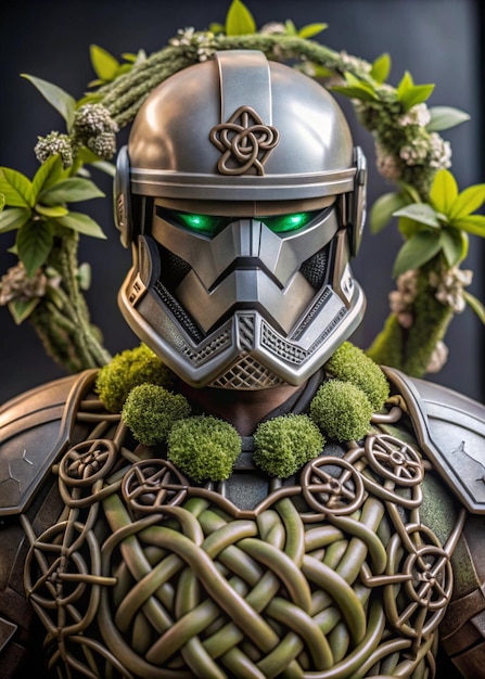 EcoFriendly Robot Warrior with Moss and Plants in Forest Setting Ideal for SciFi Fantasy Artwork