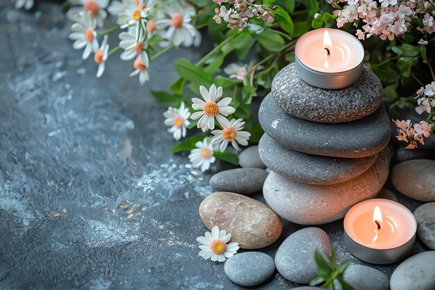 EcoFriendly Spa Setting with Natural Skincare Products Aromatherapy Candles and Tropical Leaves