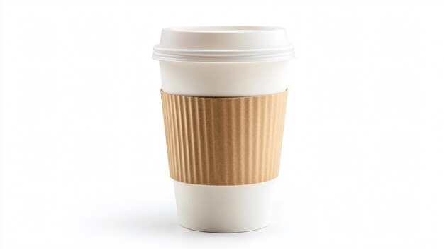 Photo ecofriendly takeaway coffee cup with cardboard sleeve isolated