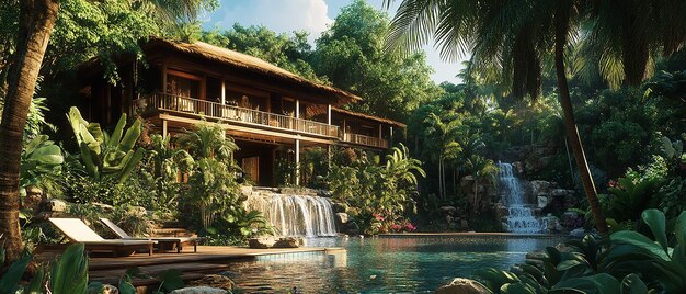 Photo ecofriendly tropical jungle villa retreat