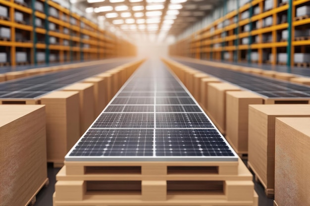 Photo an ecofriendly warehouse with solar panels digital tracking and automated storage systems sustainabl