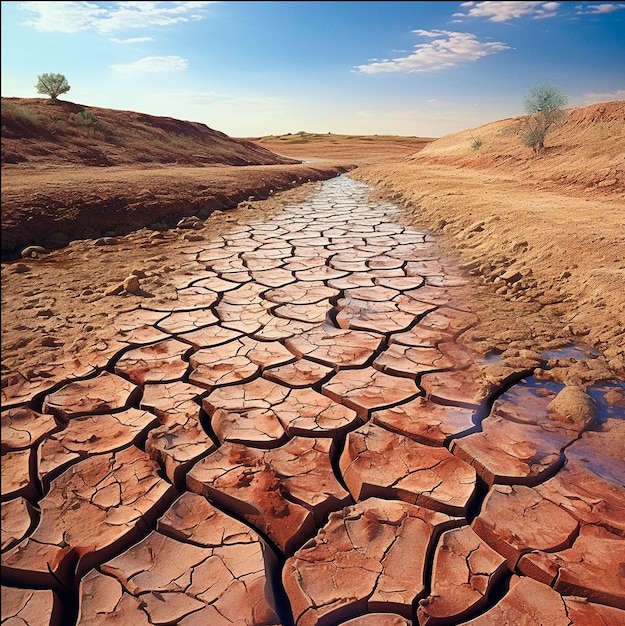 Ecological disaster Cracked earth after the water has dried Dry soil in dry areas