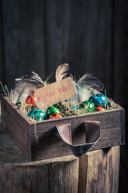 Ecological Easter eggs with hay and feathers