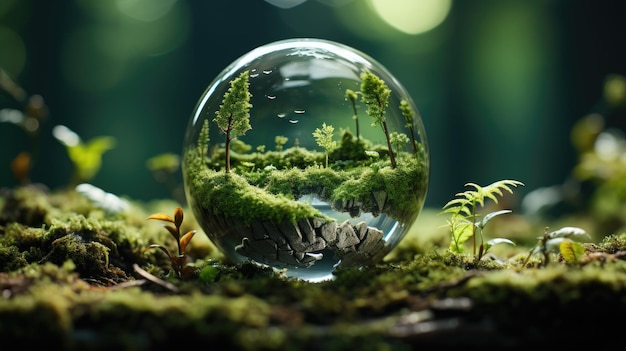 Ecological nature concept Reflection of the earth in a drop of water Background