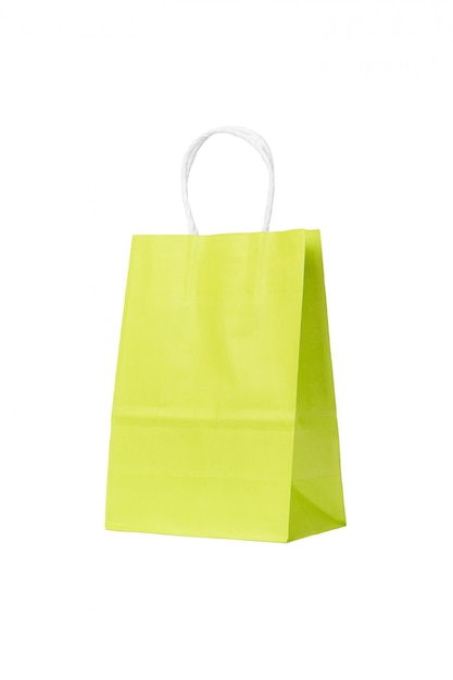 Ecological recycling Green shopping paper bag isolated. copy space