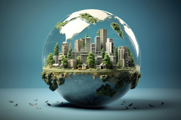 Ecology concept Eco city in a glass sphere