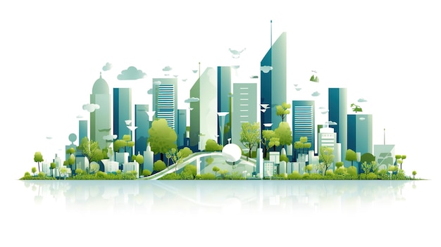 Ecology concept with green eco city on nature background