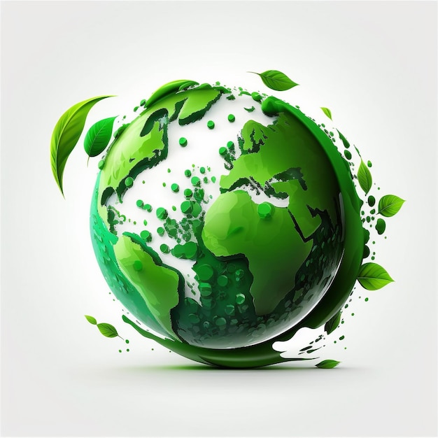 Ecology concept with green planet earth and leaves