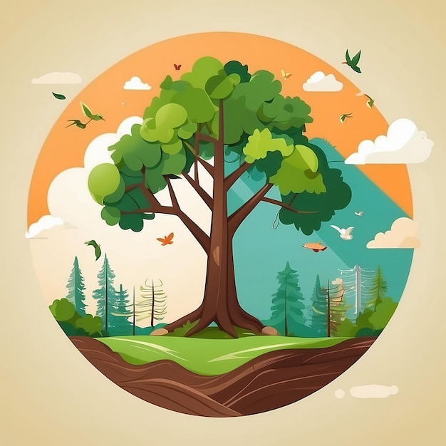 Ecology concept with tree and nature elements in flat style