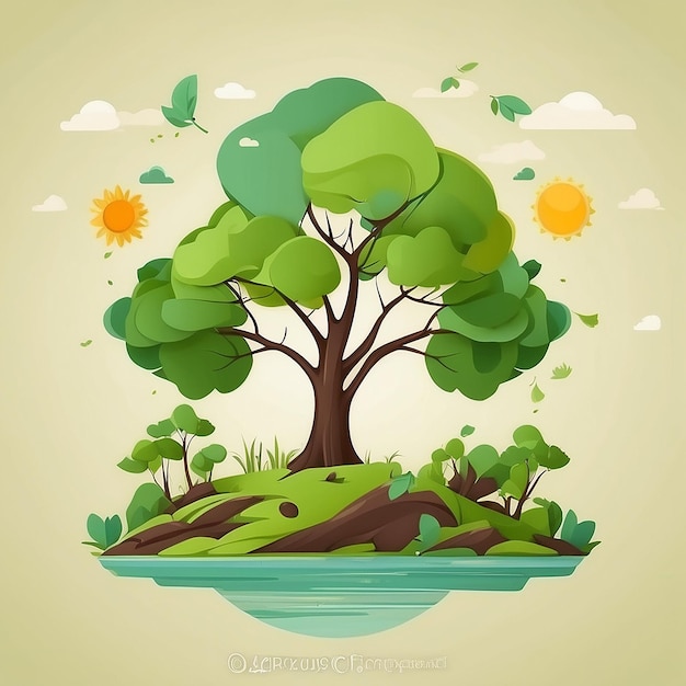 Ecology concept with tree and nature elements in flat style