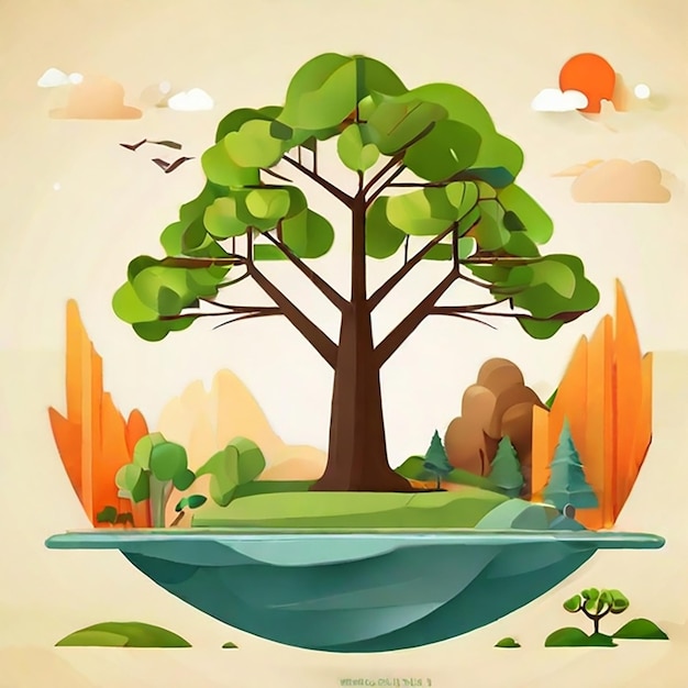 Ecology concept with tree and nature elements in flat style