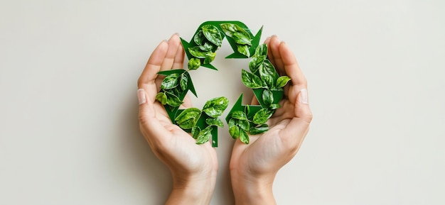 Ecology and natural environment protection concept Womans hands holding a recycling symbol