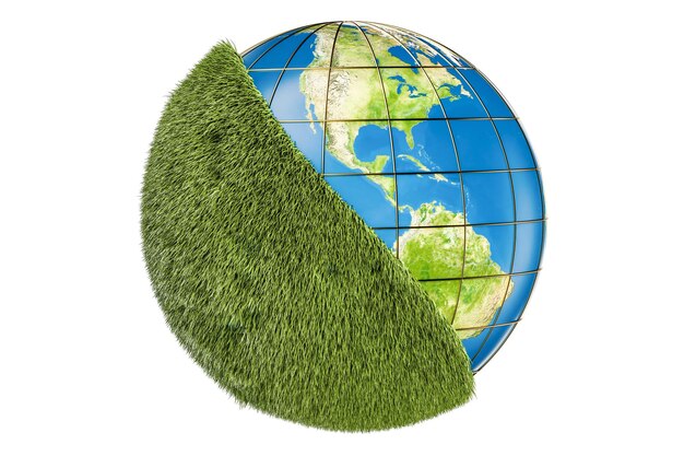 Photo ecology world concept earth globe on the green grass 3d rendering