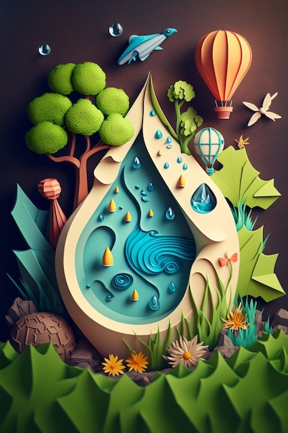 Ecology and world water day Light bulb with environmental protection and earth water conservation paper creativity Generative Ai