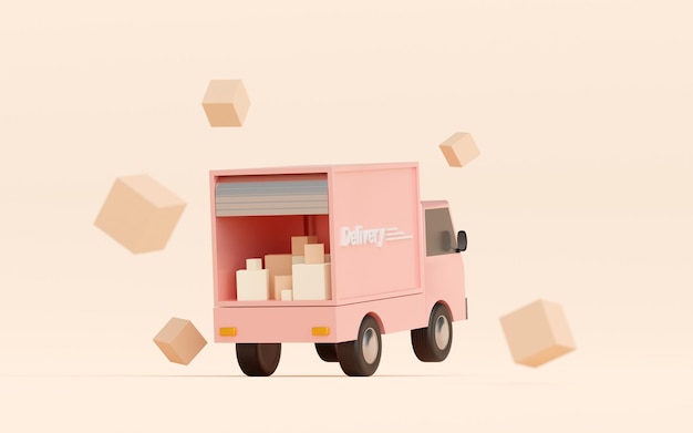 Ecommerce concept Transportation shipment delivery by truck 3d illustration