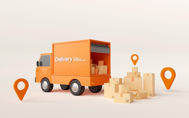 Ecommerce concept Transportation shipment delivery by truck 3d illustration