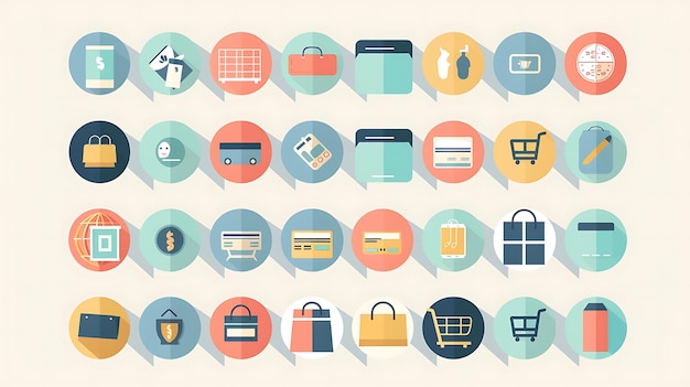 Photo ecommerce icon collection showcasing essential shopping elements with clean and bold designs