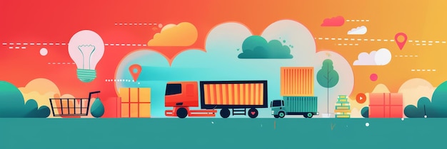 Ecommerce Logistics and Delivery Concept Illustration depicting ecommerce logistics and delivery with a truck carrying cargo boxes