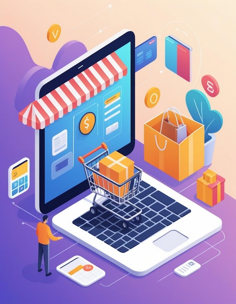 Ecommerce market shopping online vector illustration