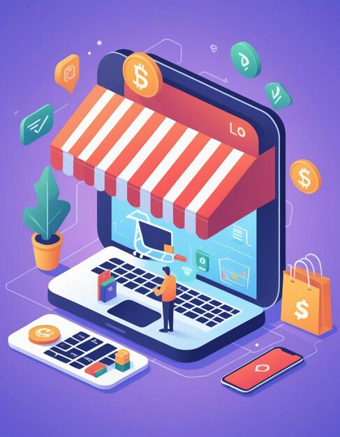 Ecommerce market shopping online vector illustration