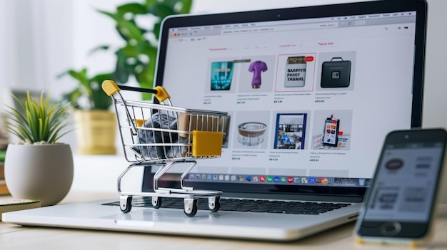 Ecommerce Shopping Platform Displayed on Desktop with Full Cart for Online Shopping Experience