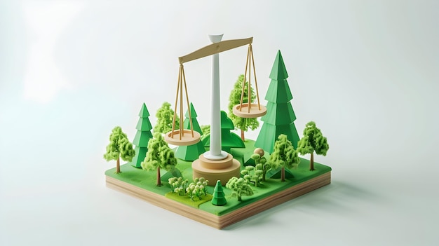 Economic Energy Efficiency 3D Icon Scales Show Green Finance in Isometric Diorama Cartoon Style