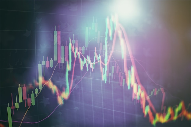 Economic graph with diagrams on the stock market, for business and financial concepts and reports.Abstract blue background.