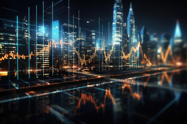 Economic security and financial graph diagrams on digital screens future world trade market and