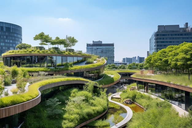 EcoPark Modern Architecture Rooftop Lawns Urban Greenery