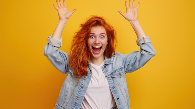 The ecstatic redhead woman