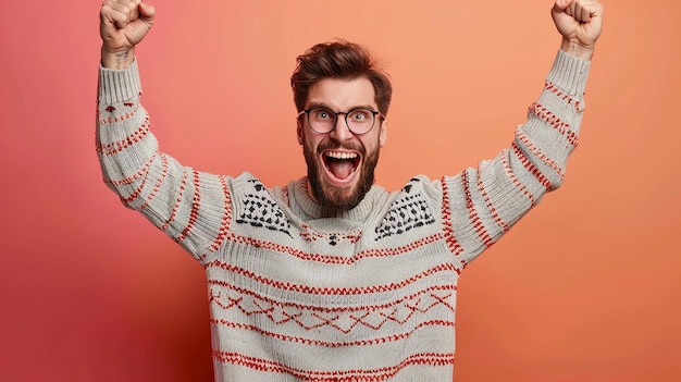 Photo ecstatic young man with a beard