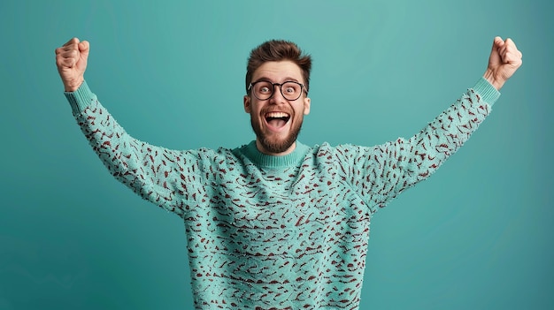 Photo ecstatic young man with a beard