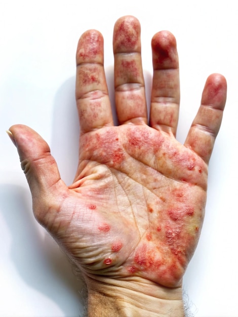 eczema Hand mit Ausschlag Ekzem