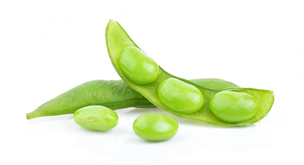 Edamame beans isolated on white background. full depth of field