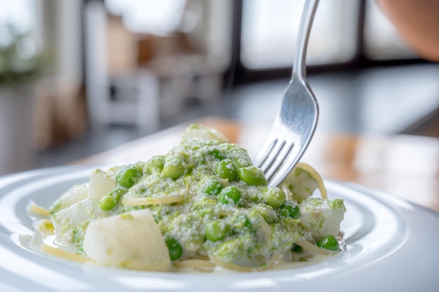 Edamame and Turnip Cream Pasta