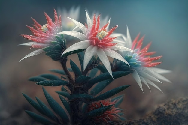 Edelweiss flowers bloom in the foggy morning in Suryakencana Campground