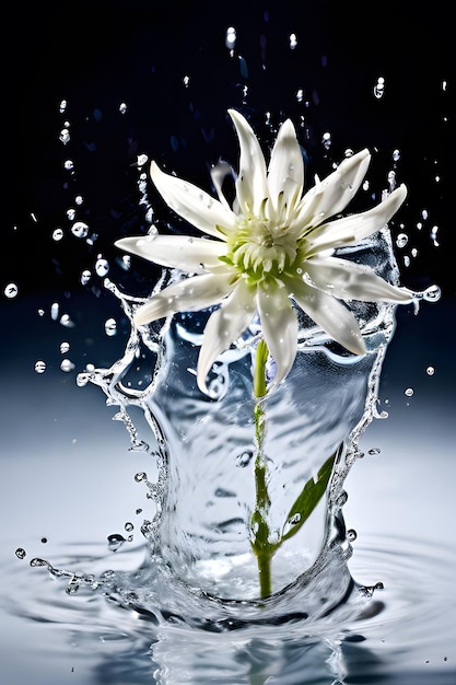 Edelweiss splash with water on white background