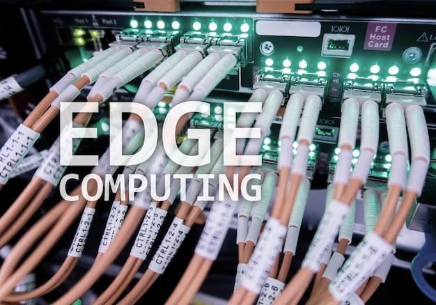 EDGE computing internet and modern technology concept on modern server room background